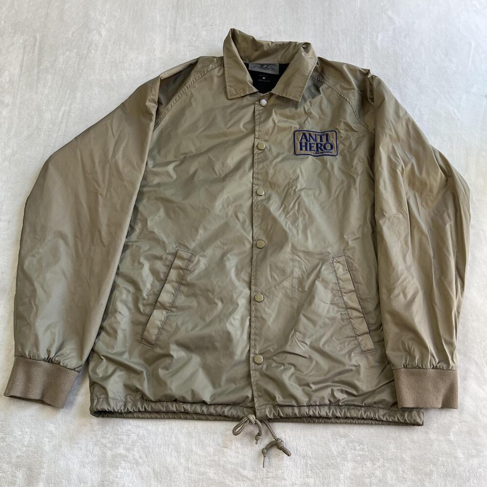 Anti-Hero Jacket Mens Medium Beige Nylon Lined Snap Windbreaker Skateboards